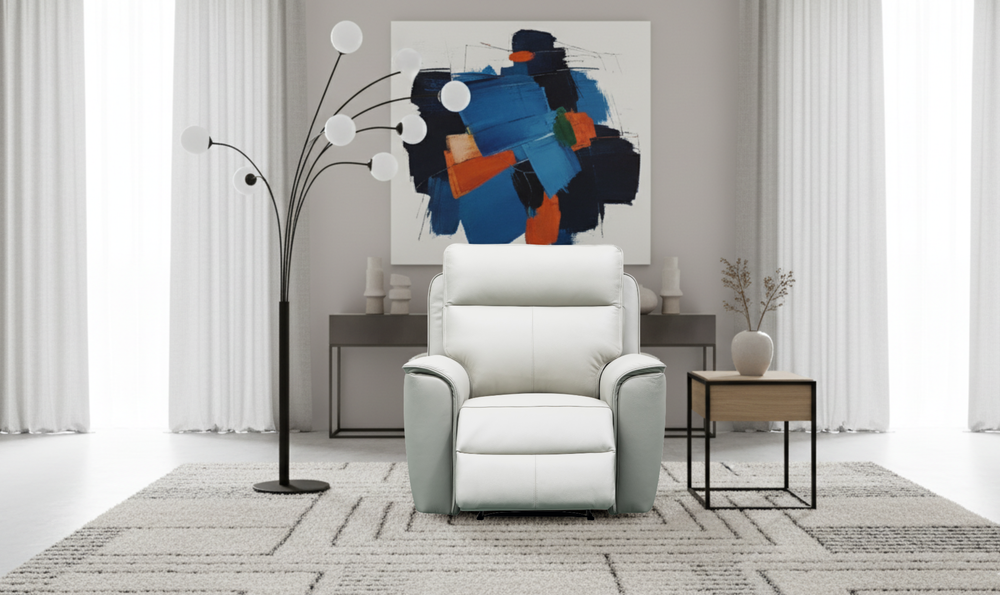 Klaussner Venezia High Quality White Leather Manual Recliner Chair-Jennifer Furniture