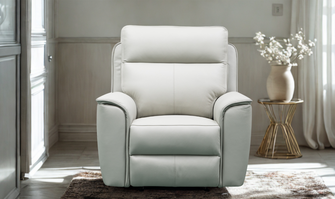 Klaussner Venezia High Quality White Leather Manual Recliner Chair-Jennifer Furniture