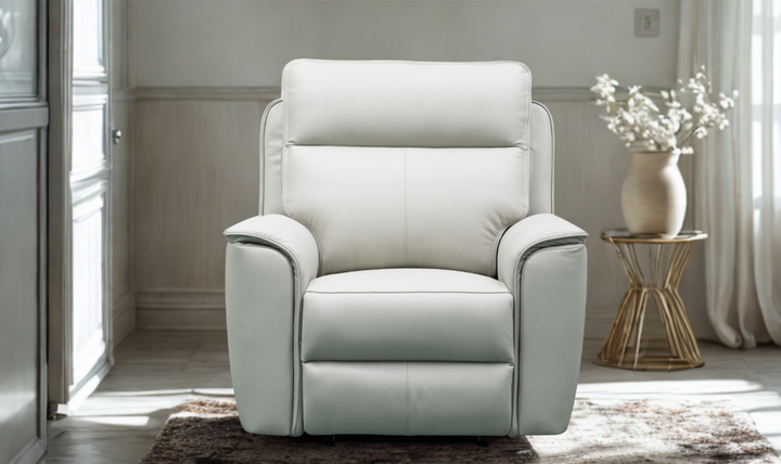 Klaussner Venezia High Quality White Leather Manual Recliner Chair-Jennifer Furniture
