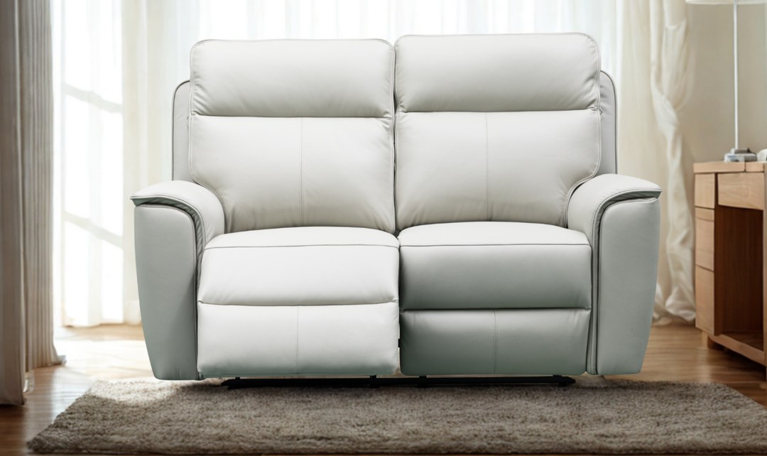 Klaussner Venezia Italian Leather White Recliner Loveseat with Manual Recliner Motion-Jennifer Furniture