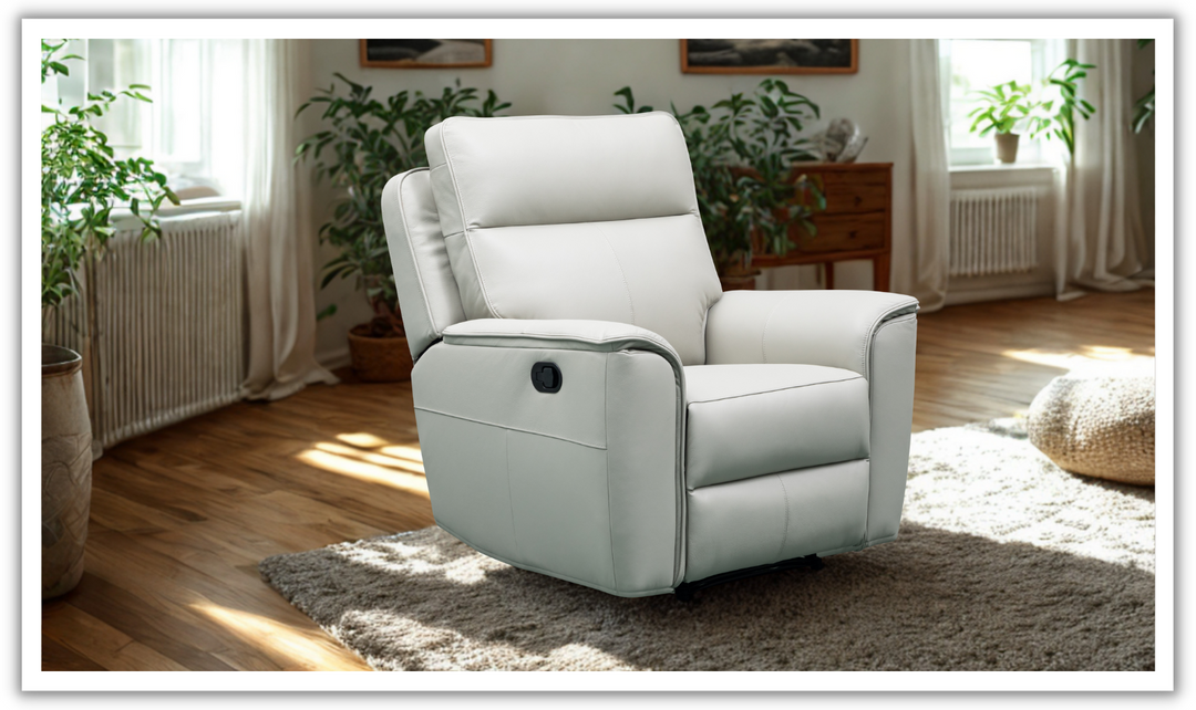 Klaussner Venezia Leather White Recliner Chair-Jennifer Furniture