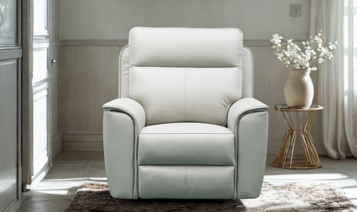 Klaussner Venezia Leather White Recliner Chair-Jennifer Furniture