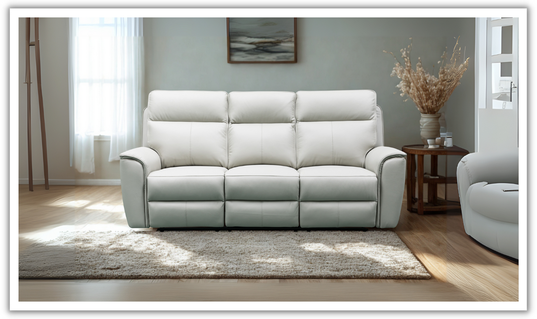 Klaussner Venezia Leather White Recliner Sofa-Jennifer Furniture