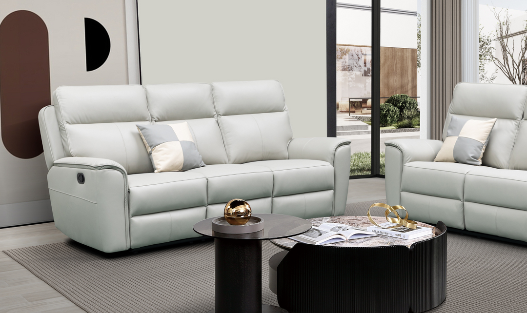 Klaussner Venezia Leather White Recliner Sofa-Jennifer Furniture