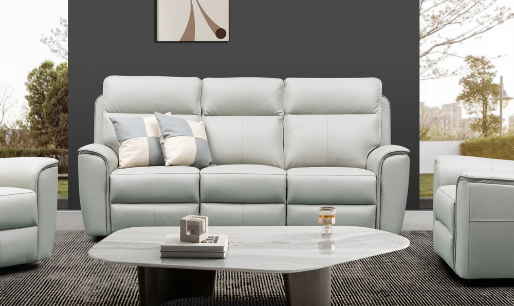 Klaussner Venezia Leather White Recliner Sofa-Jennifer Furniture