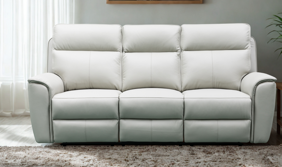 Klaussner Venezia Leather White Recliner Sofa-Jennifer Furniture