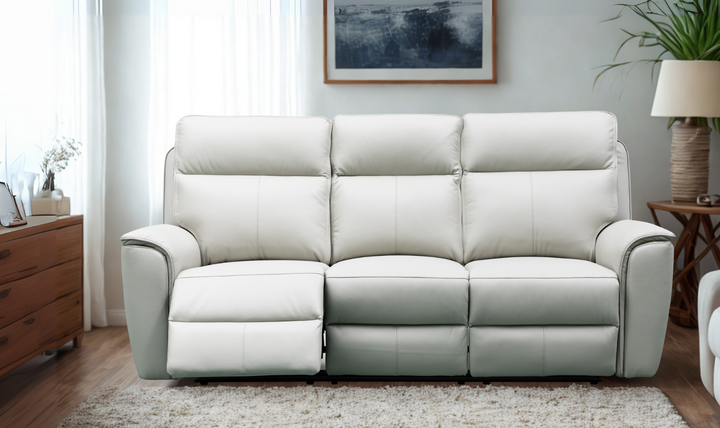 Klaussner Venezia Leather White Recliner Sofa-Jennifer Furniture