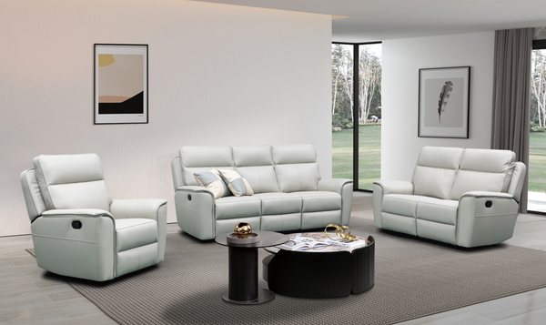 Klaussner Venezia Light Gray Italian Leather Living Room Sofa 3pc