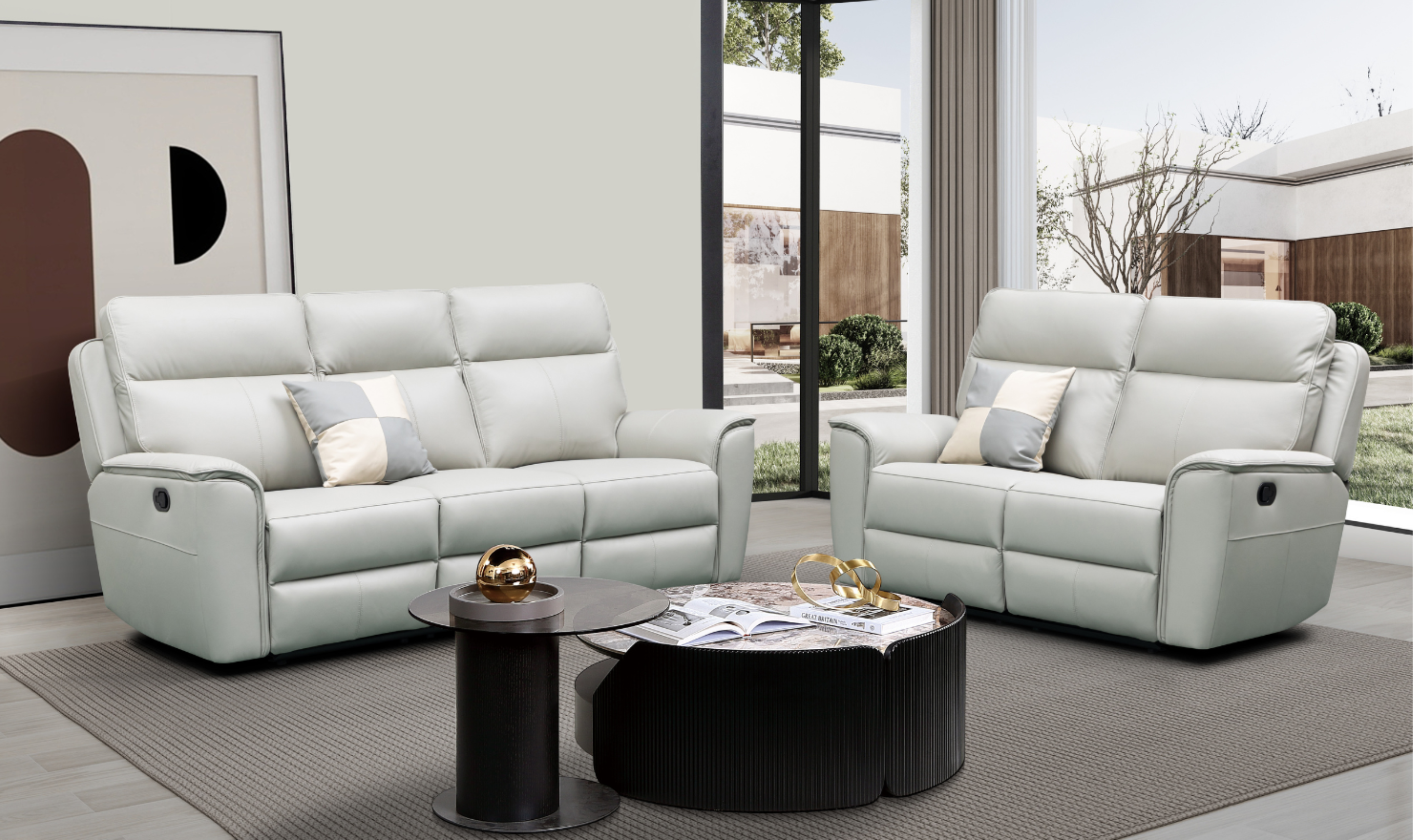 Klaussner Venezia White Italian Leather Living Room Sofa Set-Jennifer furniture