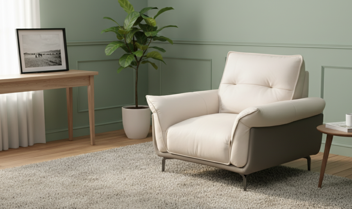 Klaussner Vento Leather Ivory Accent Chair with Feather-filled back cushion