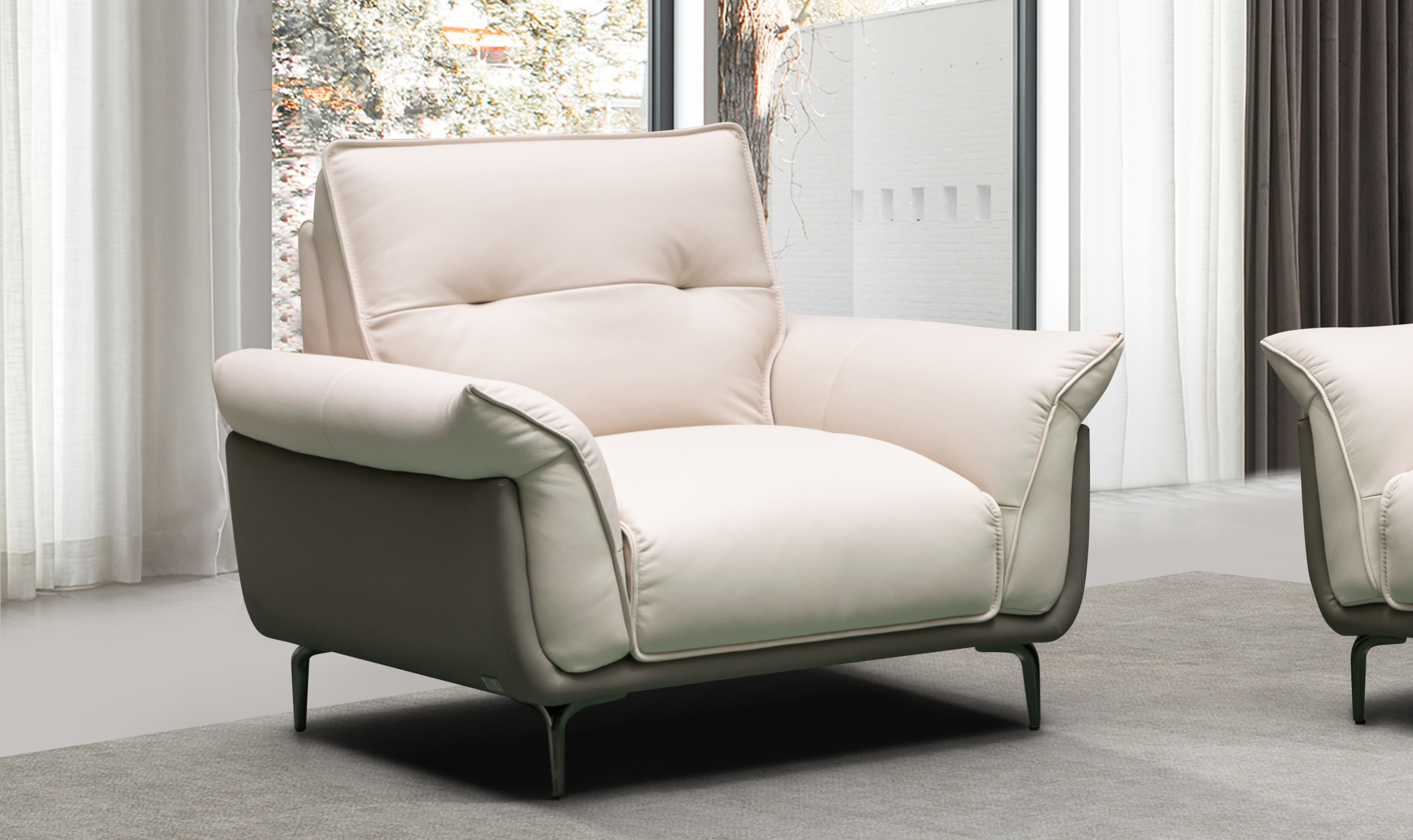Klaussner Vento Leather Accent Chair with Feather-Filled Back Cushion