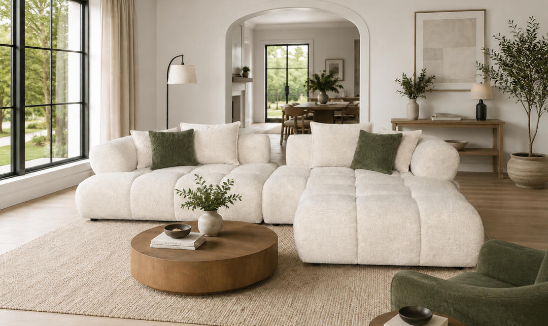 Klaussner Volterra Fabric Square Arms Sectional Sofa with Chaise-Jennifer Furniture