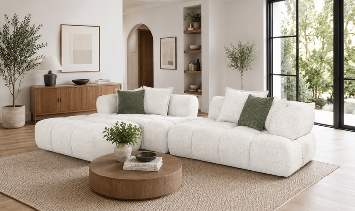 Klaussner Volterra Fabric Square Arms Sectional Sofa with Chaise-Jennifer Furniture
