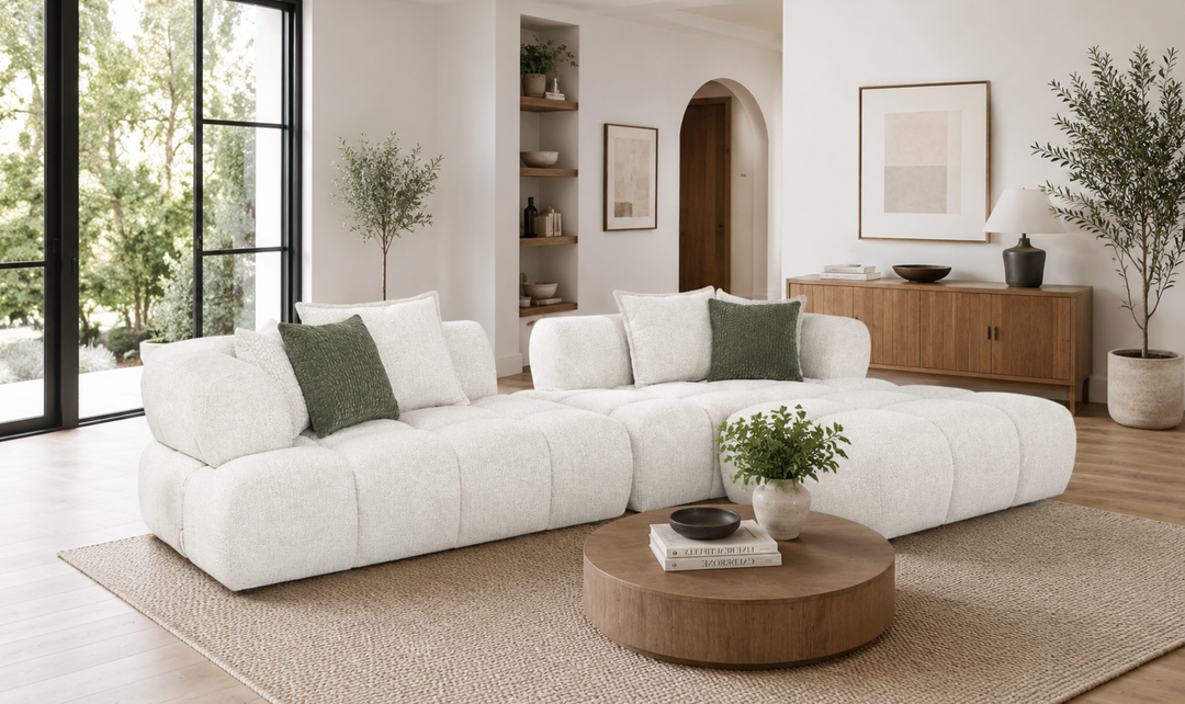 Klaussner Volterra Fabric Square Arms Sectional Sofa with Chaise-Jennifer Furniture