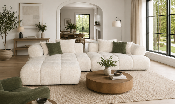 Klaussner Volterra Fabric Square Arms Sectional Sofa with Chaise-Jennifer Furniture