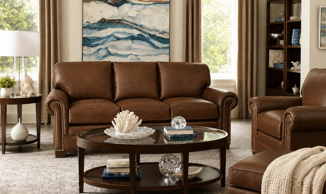 Klaussner Wellington Leather Traditional Rolled Arm Sofa Collection-jennifer Furniture