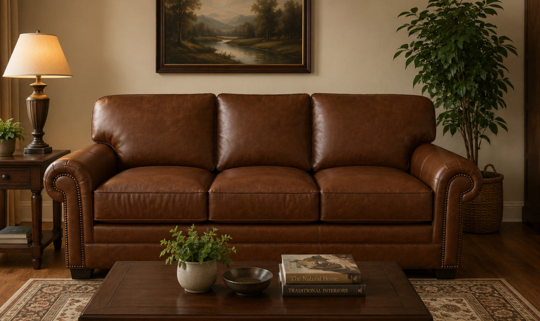 Klaussner Wellington Leather Traditional Rolled Arm Sofa Collection-jennifer Furniture