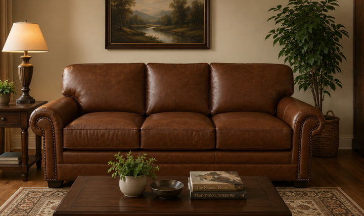 Klaussner Wellington Leather Traditional Rolled Arm Sofa Collection-jennifer Furniture