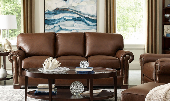 Klaussner Wellington Leather Traditional Rolled Arm Sofa Collection-jennifer Furniture