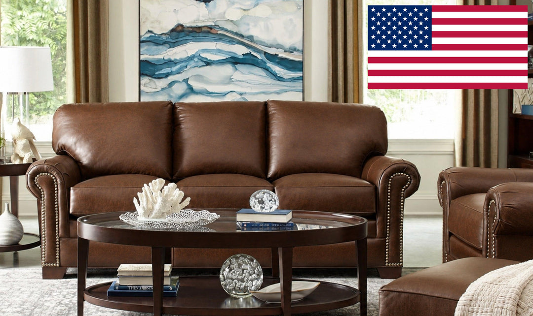 Klaussner Wellington Leather Traditional Rolled Arm Sofa Collection-jennifer Furniture