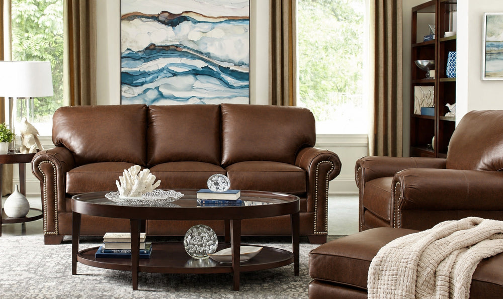 Klaussner Wellington Leather Traditional Rolled Arm Sofa Collection-jennifer Furniture