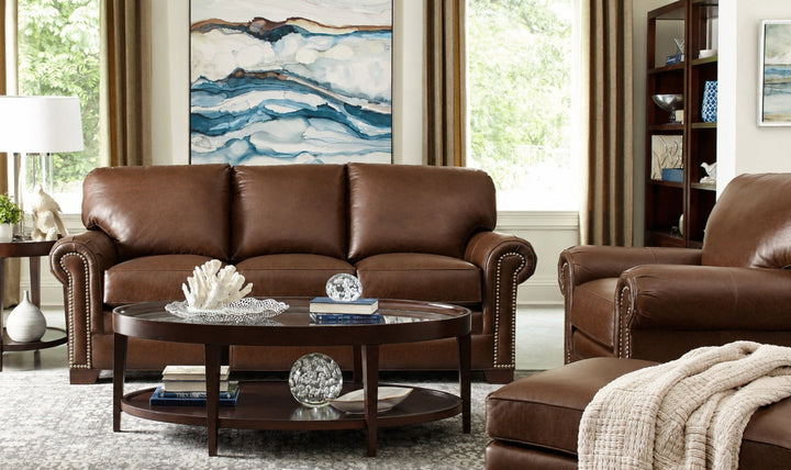 Klaussner Wellington Leather Traditional Rolled Arm Sofa Collection-jennifer Furniture
