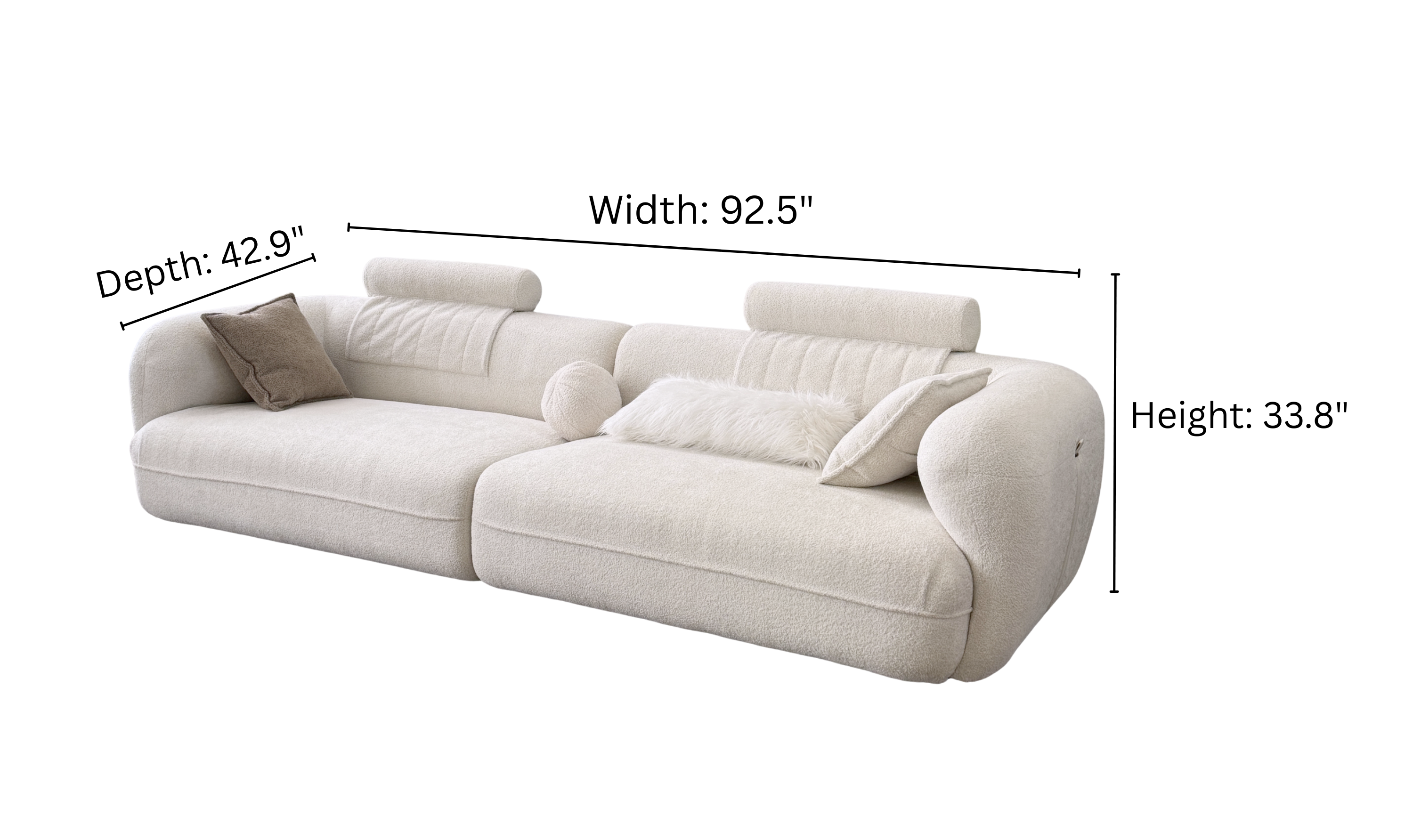 Klaussner Accordo Cream White Fabric Sofa with Curved Arms