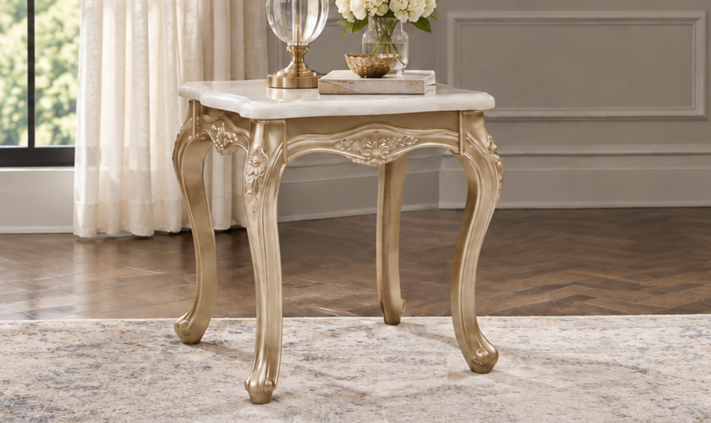 Klaussner Aeon Contemporary Square Glass Top End Table in Champagne Gold-JEnnifer Furniture