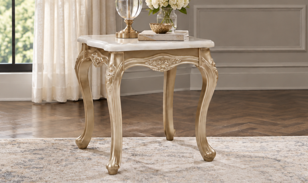 Klaussner Aeon Contemporary Square Glass Top End Table in Champagne Gold-JEnnifer Furniture