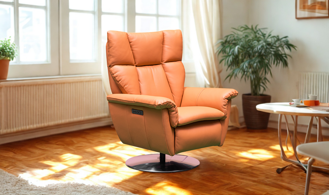 Klaussner Alessandro Double Power Recliner Leather Swivel Chair with Cushion Arms-JenniferFurniture