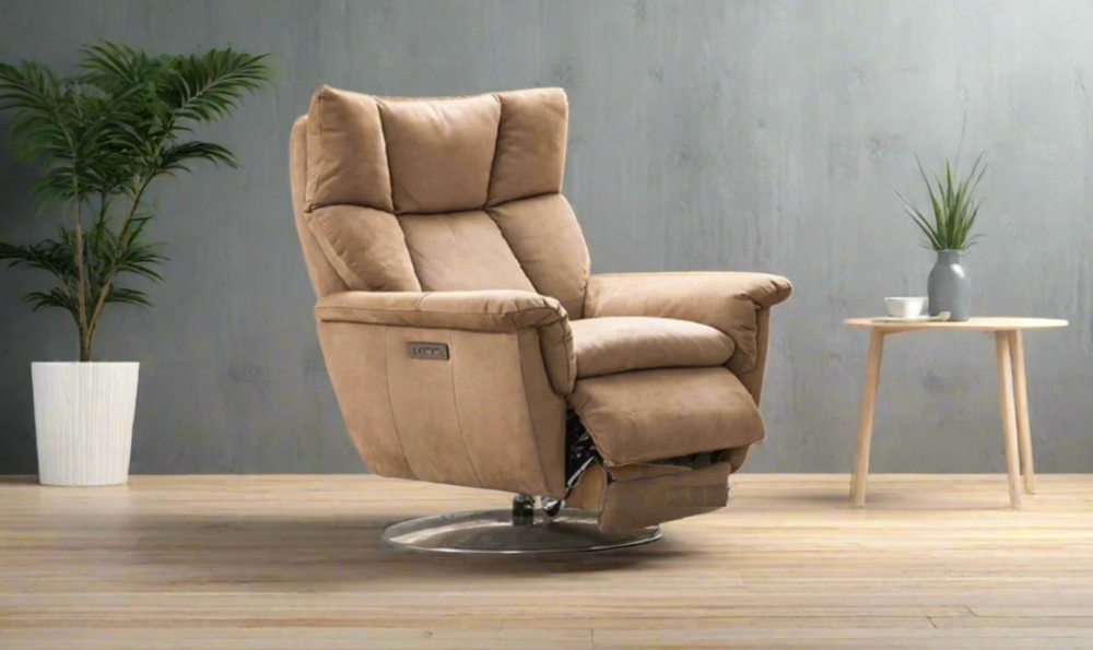 Klaussner Alessandro Double Power Recliner Leather Swivel Chair with Cushion Arms-JenniferFurniture