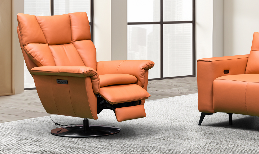 Klaussner Alessandro Double Power Recliner Leather Swivel Chair with Cushion Arms-Jennifer Furniture