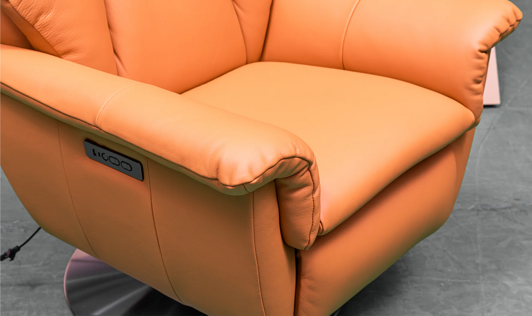 Klaussner Alessandro Double Power Recliner Leather Swivel Chair with Cushion Arms-Jennifer Furniture