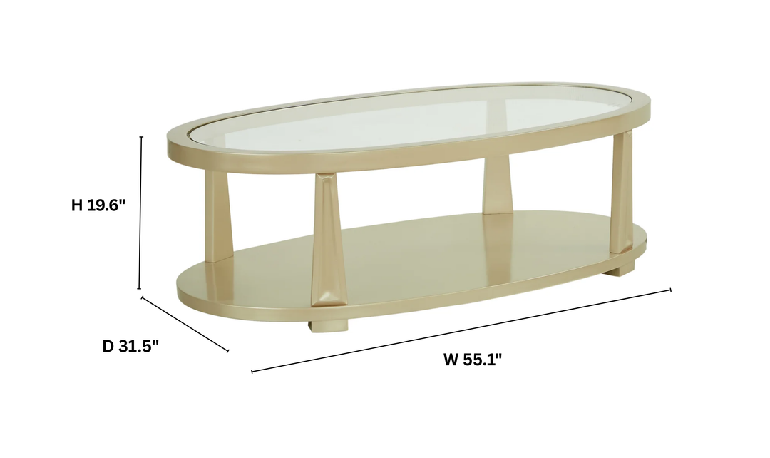 Klaussner Amarylis Oval Glass Coffee Table In Champagne Gold Finish-Jennifer Furniture