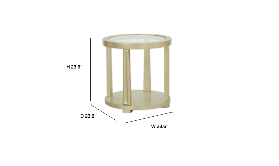 Klaussner Amarylis Round Glass Top End Table in Champagne Gold-Jennifer Furniture