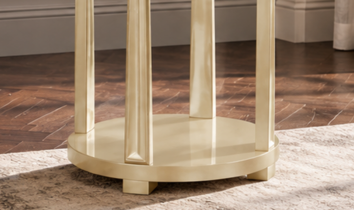 Klaussner Amarylis Round Glass Top End Table in Champagne Gold-Jennifer Furniture
