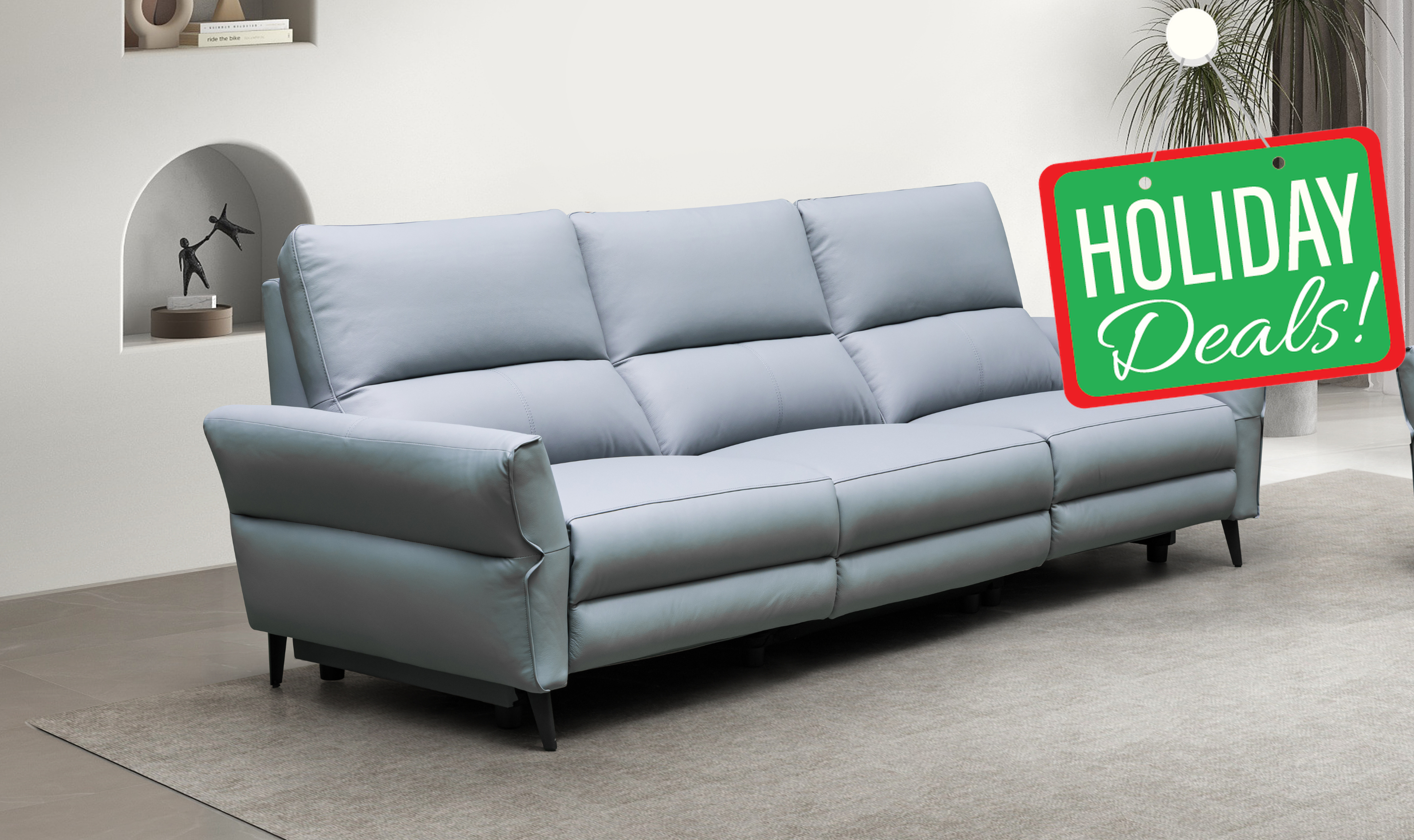 Klaussner Armonia 3-seater Blue Leather Power Reclining Sofa-jennifeer furniture