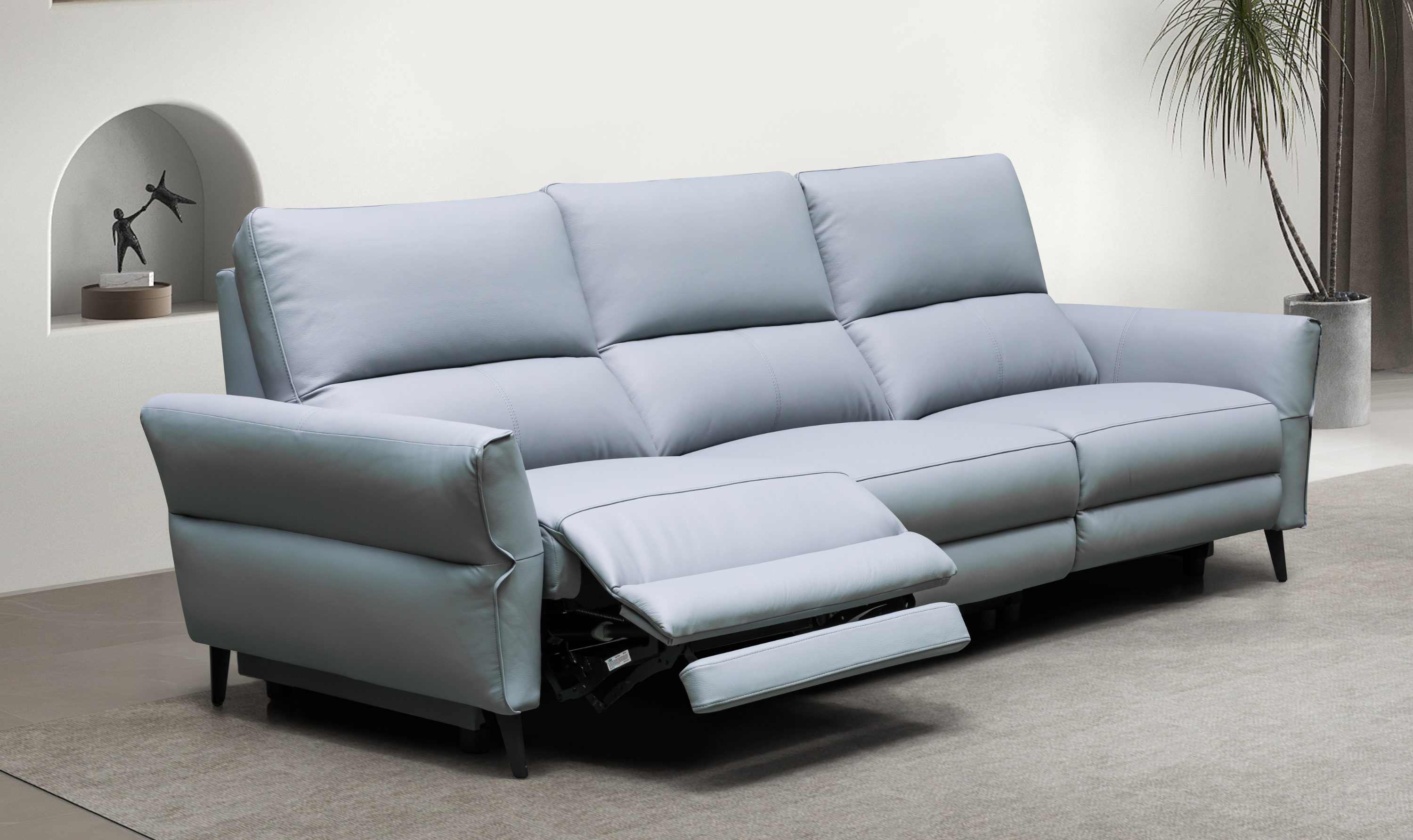 Klaussner Armonia 3-seater Blue Leather Power Reclining Sofa-jennifeer furniture
