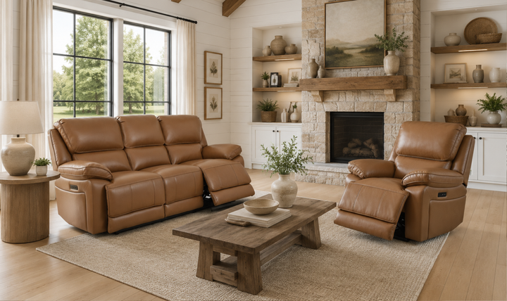 Klaussner Ashton Leather Power Reclining Living Room Set