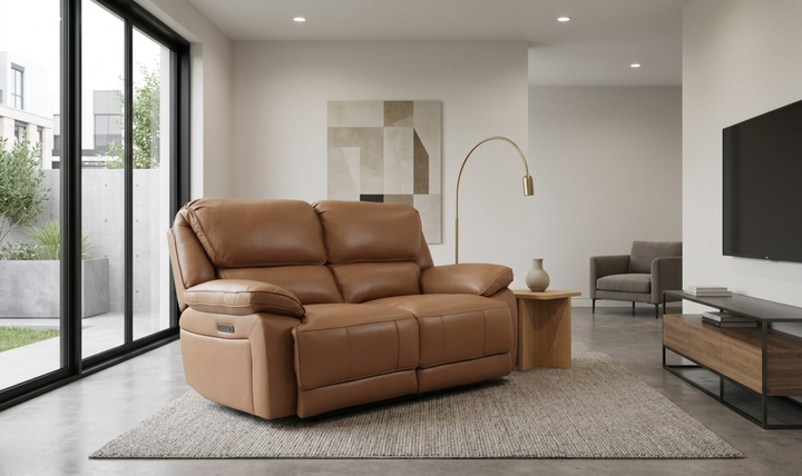 Klaussner Ashton Leather Dual Motor Power Reclining Loveseat with USB Charging