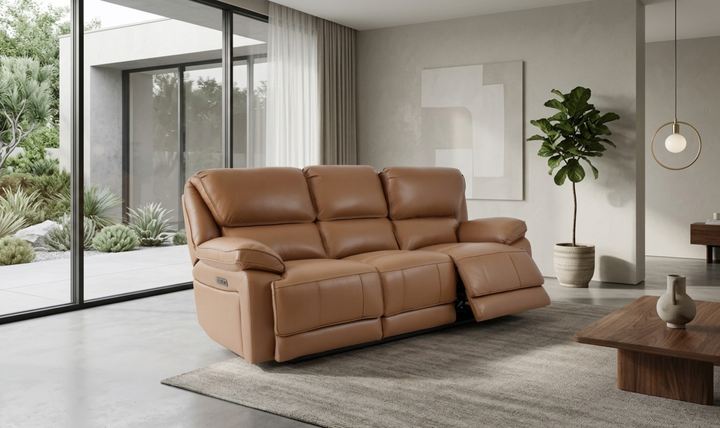 Klaussner Ashton Leather Power Reclining Sofa with USB Charging-Jennifer Furniture