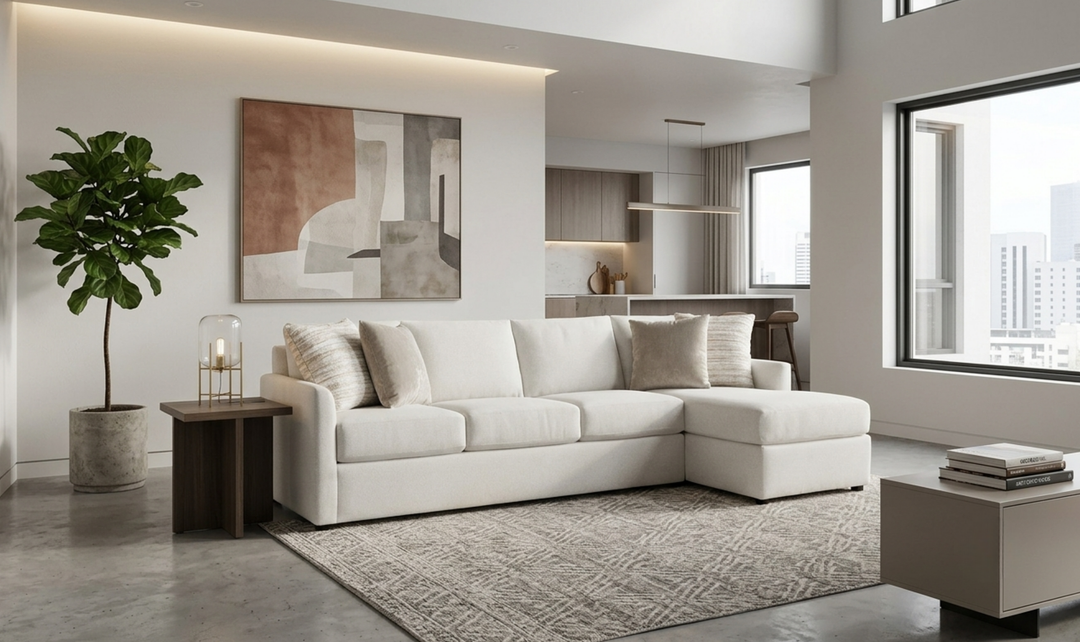 Klaussner Atlanta L-Shape Fabric Sectional Sofa in Beige