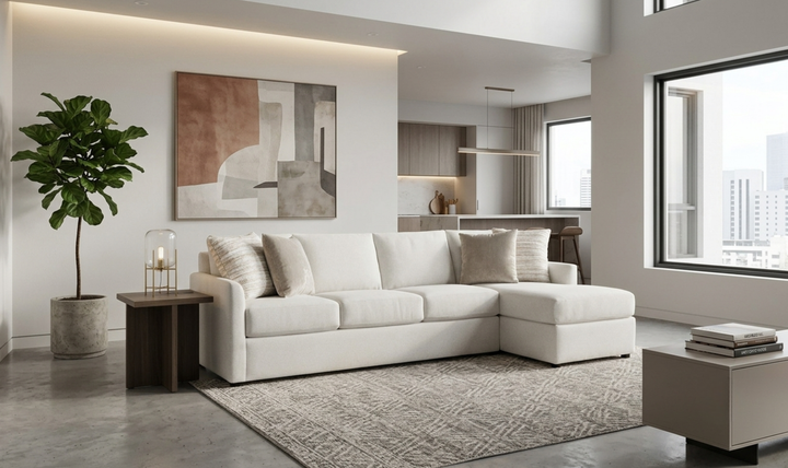 Klaussner Atlanta L-Shape Fabric Sectional Sofa in Beige