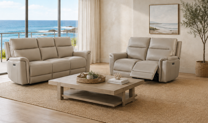 Klaussner Aven Leather Reclining Living Room Set with USB & USB-C