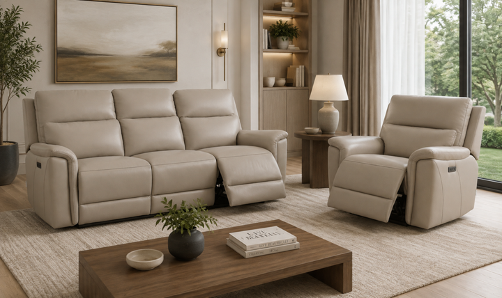 Klaussner Aven Leather Reclining Living Room Set with USB & USB-C