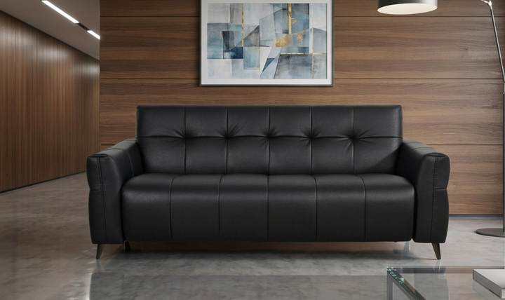 Klaussner Barrett Black Faux Leather Queen Sleeper Sofa with Padded Track Arms-Jennifer