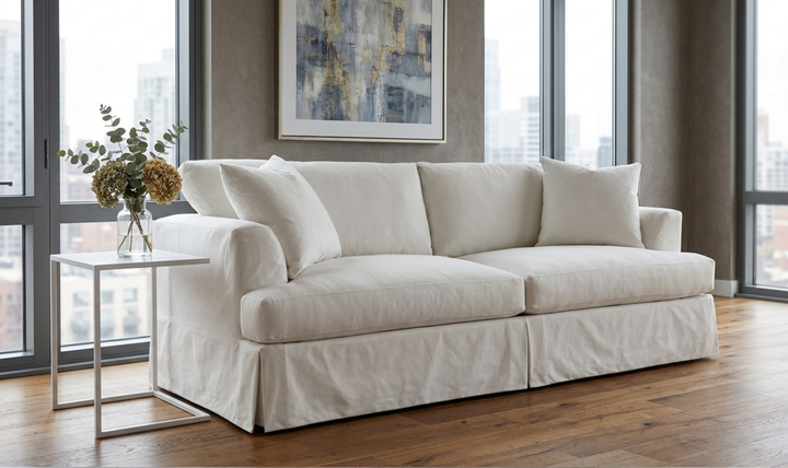 Klaussner Bentley Fabric Upholstered Slipcover Sofa with Accent Pillows-Jennifer