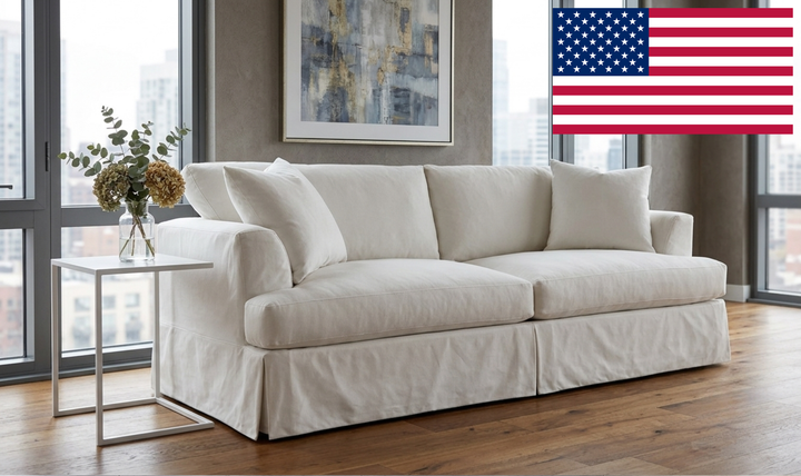 Klaussner Bentley Fabric Upholstered Slipcover Sofa with Accent Pillows-Jennifer
