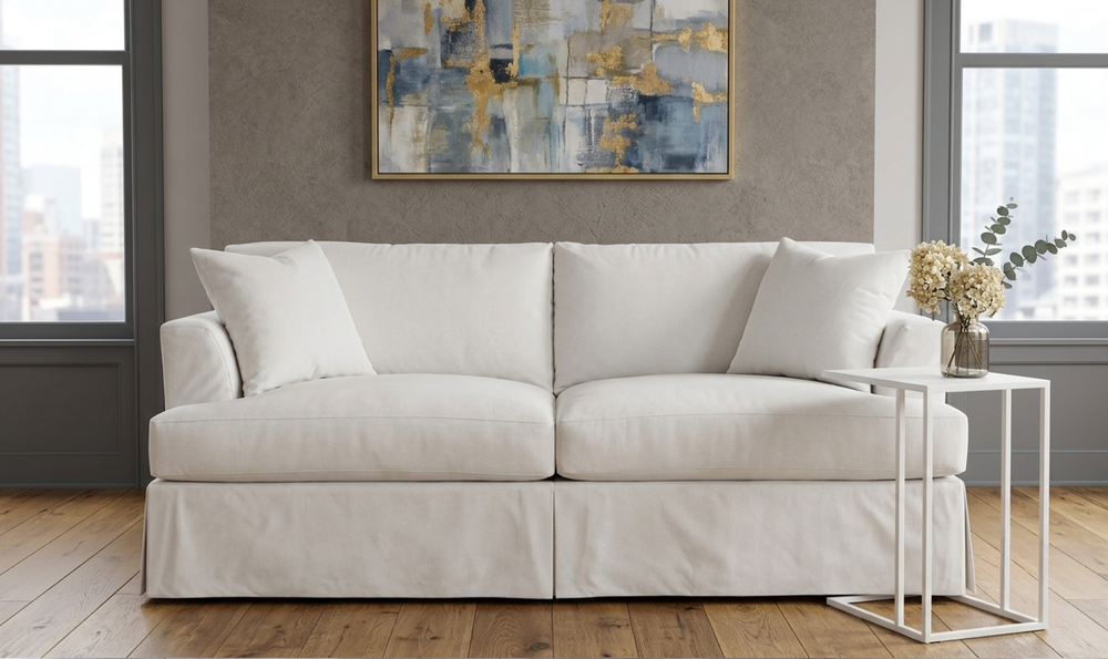 Klaussner Bentley Fabric Upholstered Slipcover Sofa with Accent Pillows-Jennifer