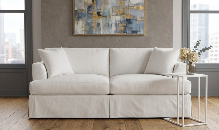 Klaussner Bentley Fabric Upholstered Slipcover Sofa with Accent Pillows-Jennifer